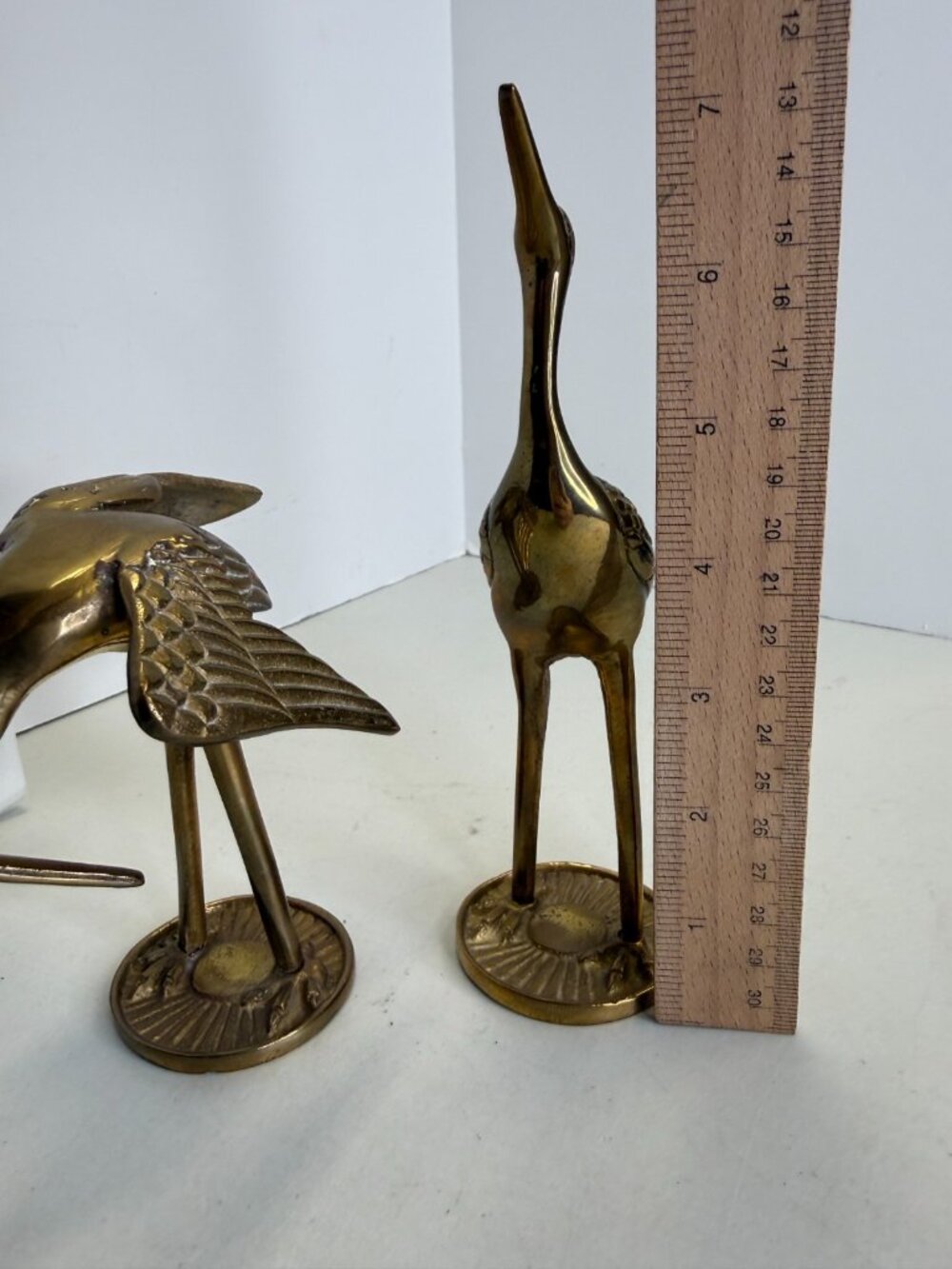 Vintage Brass Bird Pair of 2 Crane Heron Stork Large Figurines 7.5” & 4.5” - Picture 8 of 10